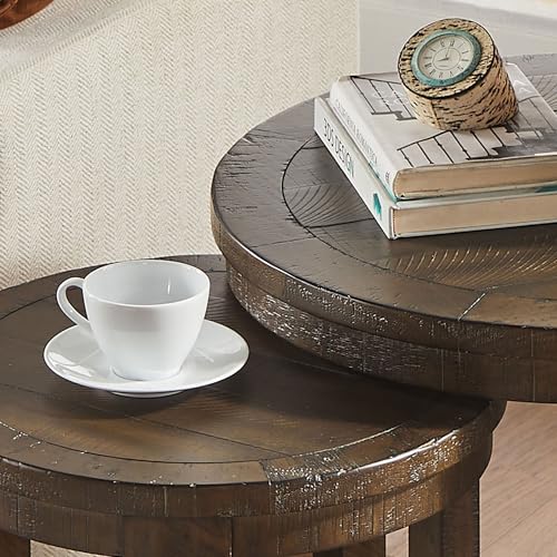 Round Nesting Coffee Table Set of 3, Mid Century Rustic Farmhouse Solid Wood Coffee Tables Center Table for Living Room Apartment, ø40 + ø24 + ø17.56 (Drak Brown) - color: 40"+24"+17.56" Dark Brown