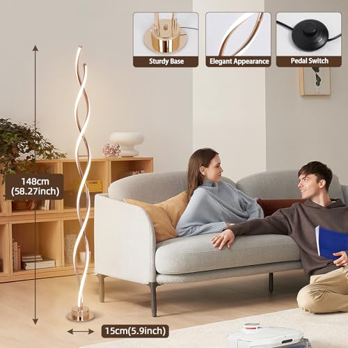 ADISUN 31W Modern Floor Lamp, LED Spiral Floor Lamp for Living Room, 3-Color Dimmable Standing Floor Lamps with Remote Control, 58" Tall Lamp for Bedroom Office Dining Room (Gold) - color: Gold