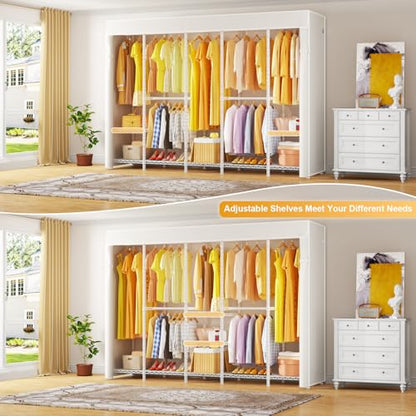 H50C Clothes Rack with Cover, Large Covered Clothing Rack, White | Freestanding Portable Closets for Hanging Clothes, Heavy Duty Garment Racks with Shelves, 91.3 Inches Wide, Max Load 1350 Lbs - color: White Rack with White Cover