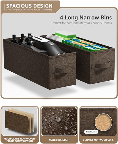 Sorbus Narrow Dresser with 4 Drawers - Vertical Slim Storage Chest of Drawers with Steel Frame, Wood Top & Easy Pull Fabric Bins for Small Spaces, Closets, Bedroom, Bathroom & Laundry (Brown) - color: Brown, style: 4 Drawer