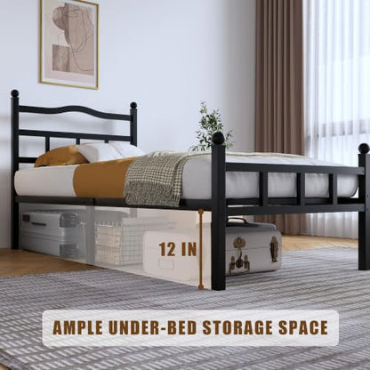 SHOANED 14 Inch Metal Bed Frame - Twin Size Heavy Duty Bedframe with Headboard & Footboard Black Basic Steel Slats Platform No Box Spring Needed/Easy Assembly/Noise Free - size: Twin, style: 14 Inch with Footboard