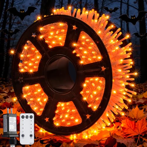 JMEXSUSS 1000 LED Orange Halloween String Lights Outdoor Indoor Plug in | 272 Ft Fall & Thanksgiving Day Lights Clear Wire, 8 Modes with Remote, Orange lights for Halloween Decor, Tree Patio Yards - color: Orange, size: 1000 LED
