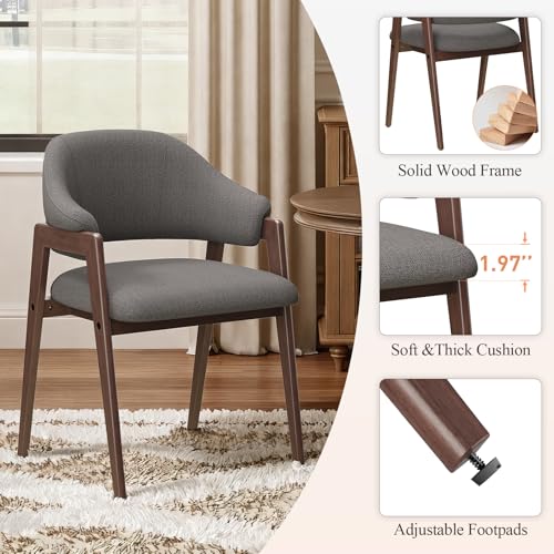 MALOL Wooden Dining Chairs Set of 2, Modern Fabric Upholstered Dining Room Chair, Kitchen Side Chairs, Farmhouse Dinner Chair with Curved Open Back for Kitchen, Grey - color: Grey, size: Set of 2