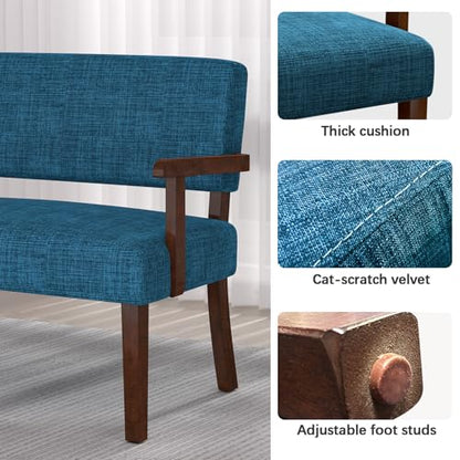 Accent Chair 2 Seat, Upholstered Reading Leisure Chair, Bench with Solid Wood Frame for Dining, Reading,Waiting Rooms (Blue) - color: Blue, size: Bench