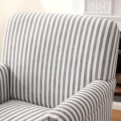 HUIMO Linen Fabric Accent Chair, Mid-Century Modern Upholstered Armchair with Solid Wood Legs, Comfy Reading Club Chair for Living Room Bedroom (1, Dark Grey and White Stripe) - color: Dark Grey and White Stripe