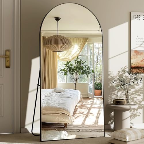 30x71 Arched Full Length Mirror, Large Full Body Floor Mirror Black | Aluminum Alloy Frame Shatterproof Glass, Free Standing Leaning Hanging Mounted Mirror for Bedroom, Living Room, Dressing Room - color: Black, size: 71"L x 30"W