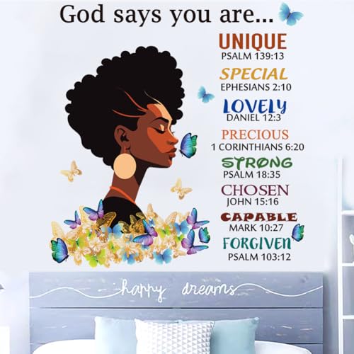Black Girl Wall Stickers God Says You are Wall Decals Inspirational Quote Wall Decals Removable DIY Peel and Stick Wall Sticker r for Wall Decoration Afro Woman Bedroom