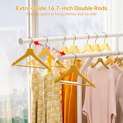Homeiju Heavy Duty Clothes Rack Load 500LBS, Three Rods Clothing Racks for Hanging Clothes Extendable, Rolling Garment Rack with Sturdy Wheels, Basket, Storage Shelves, White - color: White
