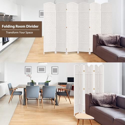 6 Panel Room Divider, 6 FT Wide Folding Screen Room Divider, Off White | Double Hinged Folding Screen Room Dividers for Patio Privacy - color: Off White, size: 6 Panels