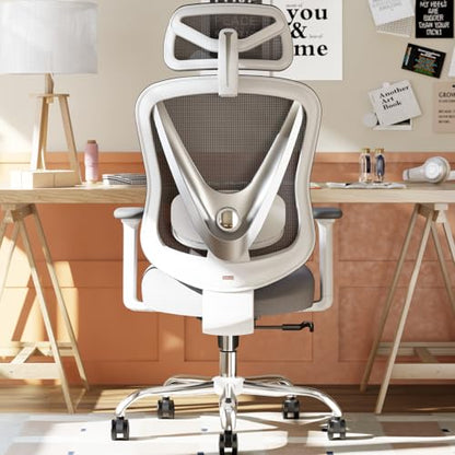 Ergonomic Mesh Office Chair - 3D Adjustable Lumbar Support & 3D Armrests, V-Shaped Back, Adjustable Desk Chair for Office & Home, White - color: White