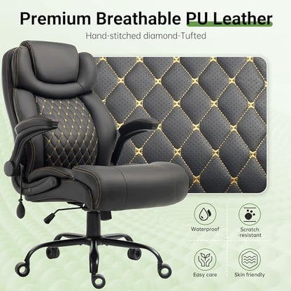 Office Chair, Big and Tall Executive Chair with Air-Lumbar Support, Breathable Desk Computer Chair with Adjustable Flip-up Armrests, Wide Cushion Seat Swivel Home Office Chair - color: Black