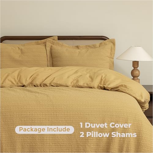 Dreamology Waffle Duvet Cover, Duvet Cover Full, 100% Cotton Waffle Weave | Duvet Covers with Zipper Closure, Soft & Breathable Luxury Textured Duvet Cover Set, Duvet Covers Full 3 Pieces (Mustard) - color: Mustard, size: Full