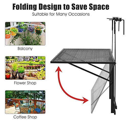 Tangkula Outdoor Folding Hanging Table, 5 Height Adjustable & Foldable Space Saving Railing Serving Table, Width from 1.5 inch to 4 inches, Suitable for Patio, Balcony and Deck - size: 24” x 19” x 24"-32.5”