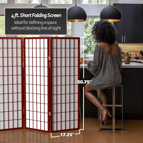 4 ft. Short Window Pane Shoji Screen - Rosewood - 4 Panels - color: Rosewood, size: 4 Panels