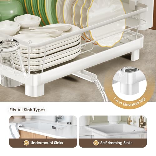 Runnatal Dish Drying Rack with Drainboard for Kitchen Counter and Sink | Large Dish Rack Rustproof Dish Drainer with Detachable 2-in-1 Utensil Holder, Extra Cup Holder, White - color: White, size: Standard