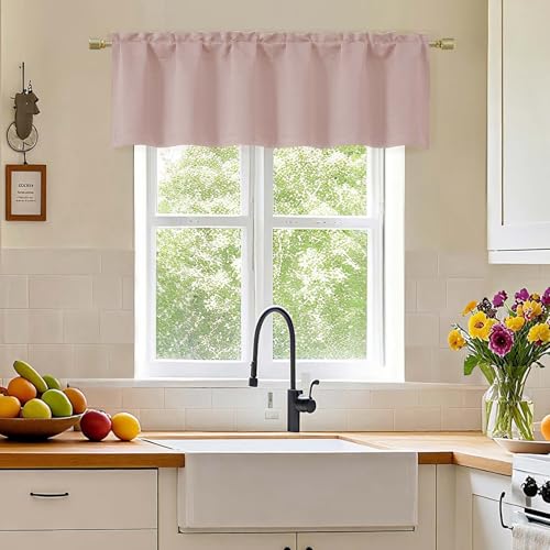 Simplebrand Blush Valance for Windows, Short Blackout Curtains for Kitchen/Small Windows with Rod Pocket，Thermal Insulated Solid Curtain Valance, Each 60Wx14L Inches, 1 Piece - color: Blush, size: 60"W x 14"L (Pack of 1)