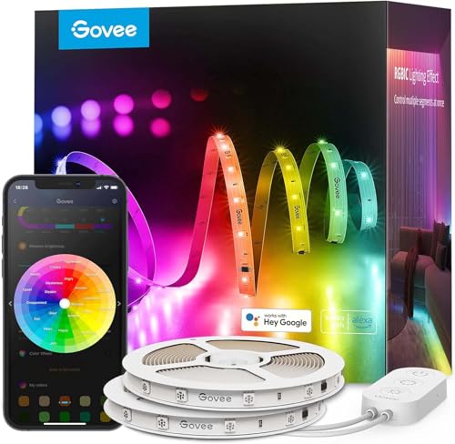Govee 100ft RGBIC LED Strip Lights, Work with Alexa and Google Assistant | LED Lights for Bedroom, WiFi App Control Segmented DIY Multiple Colors, Color Changing Light for Home Decor - size: 100ft