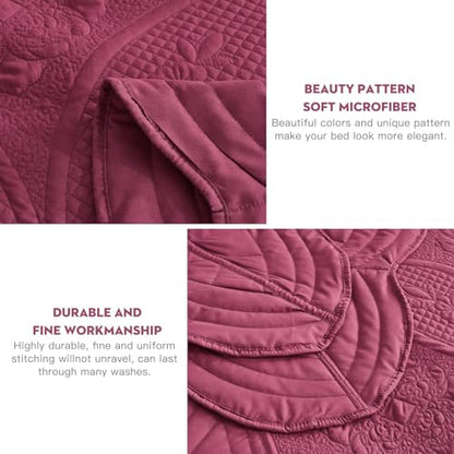 DaisyHuang Bedspread - Full Size Bedding Cover - Modern & Contemporary Coverlet Set, Real Stitching, Reversible, Lightweight, 5 Piece, Burgundy - color: Burgundy, size: Full(96"x110")