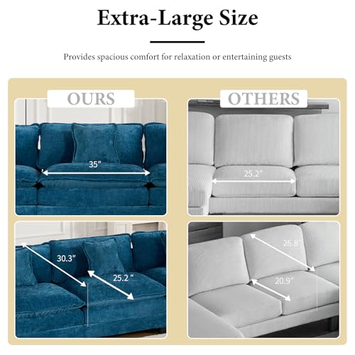 81.9" Oversized Blue Loveseat Sofa, 2 Seater Large Sectional Couches for Living Room, Chenille Fabric Modular Sectional Sofa, Deep Seat Wide Armrest Home Sofas Set, Love Seat Couches - color: Wide Arm-blue, size: 2 Seater