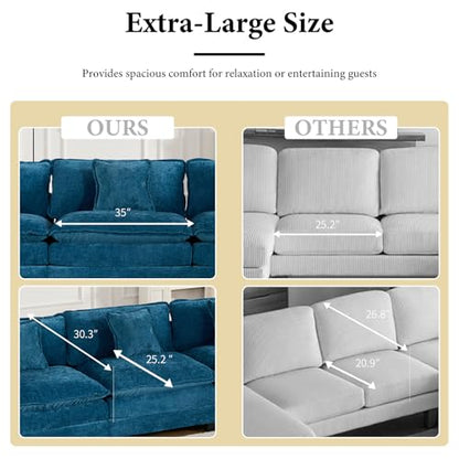 81.9" Oversized Blue Loveseat Sofa, 2 Seater Large Sectional Couches for Living Room, Chenille Fabric Modular Sectional Sofa, Deep Seat Wide Armrest Home Sofas Set, Love Seat Couches - color: Wide Arm-blue, size: 2 Seater