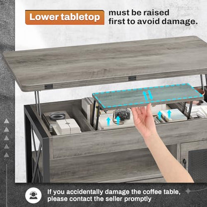 Itaar 40" Lift Top Coffee Table with Storage for Living Room, 4 in 1 Table | Grey LED Expandable Coffee Table with 2 Fabric Drawers & LED Light & Hidden Compartmen for Dining Living Room Table - color: Grey