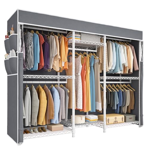 Raybee Clothing Rack with Cover Heavy Duty Clothes Rack with Shelves,Portable, Adjustable,Metal,Max Load 900lbs,White - color: White, style: Clothing Rack with Cover