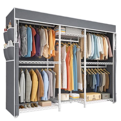 Raybee Clothing Rack with Cover Heavy Duty Clothes Rack with Shelves,Portable, Adjustable,Metal,Max Load 900lbs,White - color: White, style: Clothing Rack with Cover