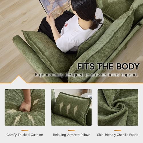 76'' Cloud Deep Seat Loveseat Sofa, Upholstered Chenille Modular 2-Seats Sectional Sofa Couch with Movable Ottoman, Modern Comfy Settee Loveseat for Living Room Set, Small Apartment, Green - color: Green, size: 76'' L Shape
