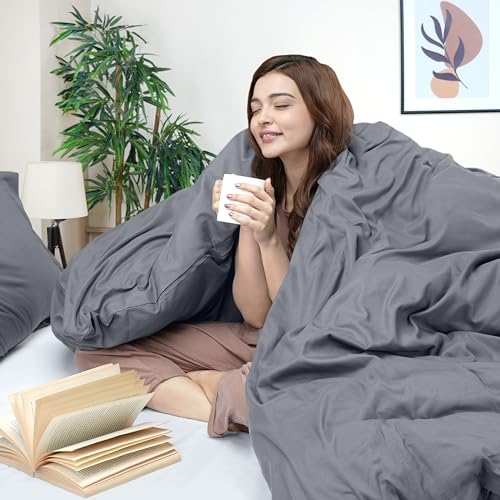 Duvet Cover Twin/Twin XL, 3 PC Cotton Like Polyester, Zipper Closure, Grey | Extra Soft and Breathable, Wrinkle & Fade Resistant, Includes Duvet Cover and 1 Pillow Sham, Comforter Not Included, OekoTex - color: Grey, size: Twin/Twin XL - Duvet Cover Set