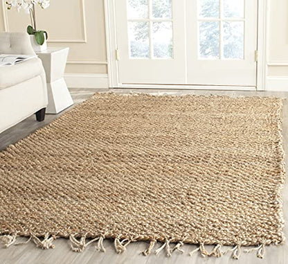 SAFAVIEH Natural Fiber Collection Area Rug - 6' x 9', Natural, Handmade Farmhouse Fringe Jute, Ideal for High Traffic Areas in Living Room, Bedroom (NF733A) - size: 6' x 9' (Rectangular)