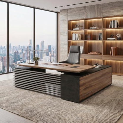 SAINTCY L Shaped Executive Standing Desk with Drawers, 70.87In Large Modern Adjustable Heigh Office Desk w/File Cabinet, AC/USB, 2.56" Thick Floating Desktop,for Home Office, Studio - color: Left, size: 62.99"D x 70.87"W x 29.5"H