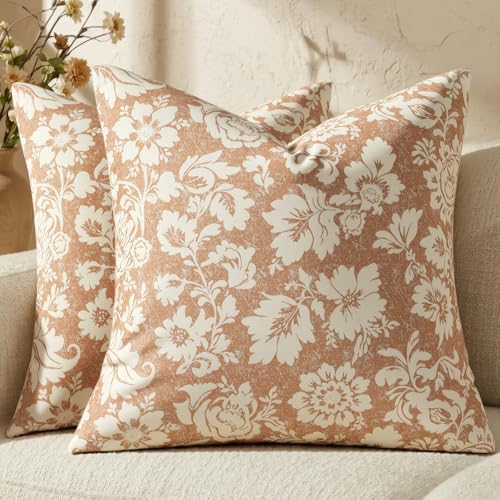 100% Cotton Coral 16x16 Floral Decorative Sofa Couch Throw Pillow Covers | Lumbar Pillow,Rectangle,Printed Patterned,Living Room Bedroom Office,Boho Modern Retro Country Farmhouse,Set of 2 Panels - color: Sf-light Coral, size: 16" x 16" (Pack of 2)