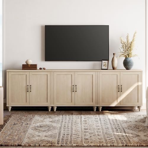 WAMPAT TV Stand for 100 inch TV with 6 Wood Doors, Beige | Farmhouse Wood Universal TV Stands with Storage Cabinets, Morden Entertainment Center TV Console Table - color: Beige-b, size: 3