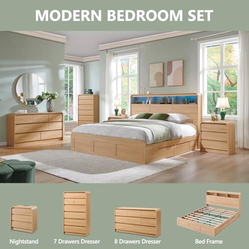 Aitjunz 25" Tall Modern Nightstand with Charging Station, 23.6'' Wide Wood Bedside Table w/3 Storage Drawers, Small Dresser w/Curved Profile Design, End Table for Bedroom, Natural Oak - color: Natural Oak