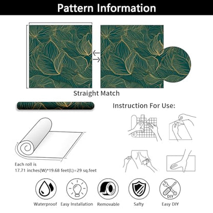 Gold Leaves Peel and Stick Wallpaper - 17.71in X 236.2in Self-Adhesive, Removable, Waterproof Vinyl for Bedroom, Living Room, Cabinets - color: Wallpaper-03, size: 17.7" x 236.2"