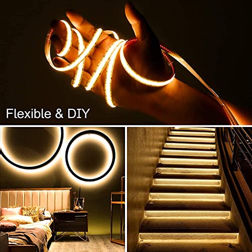 PAUTIX COB LED 스트립 조명 2700K-6500K CCT 조정 가능한 화이트 UL 등록 도트리스 LED 조명, RF 리모컨 포함, 5m(16.5피트) 매우 밝은 조도 조절 가능한 24V 테이프 조명, 캐비닛 아래 침실 주방 사무실 조명용 - size: 2700K-6500K/16.4ft