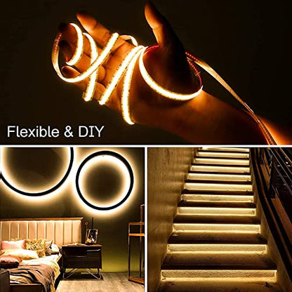 PAUTIX COB LED 스트립 조명 2700K-6500K CCT 조정 가능한 화이트 UL 등록 도트리스 LED 조명, RF 리모컨 포함, 5m(16.5피트) 매우 밝은 조도 조절 가능한 24V 테이프 조명, 캐비닛 아래 침실 주방 사무실 조명용 - size: 2700K-6500K/16.4ft