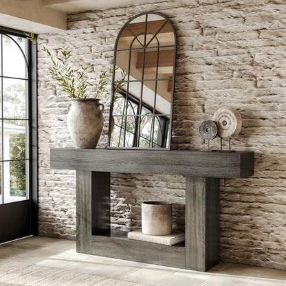 LITTLE TREE 63 Inches Long Console Table, 2-Tier Farmhouse Sofa Table Behind Couch, Large Narrow Entryway Table for Living Room, Wooden Hallway Foyer Table with Heavy Duty Base, Grey - color: Grey