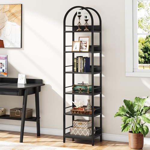 Tribesigns 78.7" Tall Bookcase, 6-Tier Slim Bookshelf, Narrow Book Shelf with Metal Frame, Industrial Bookcase for Living Room, Study, Bedroom, Black - color: Black