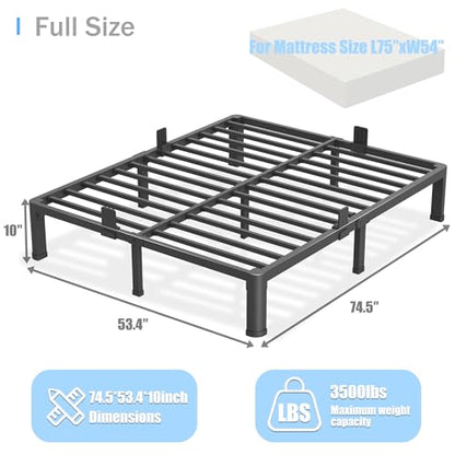 10 inch Full Size Bed Frame with Round Corner Legs Mattress Slide Stopper,Low Profile Heavy Duty Metal Platform,Steel Slat Support,No Box Spring Needed,Easy Assembly,Noise Free - size: Full, style: 10 inch
