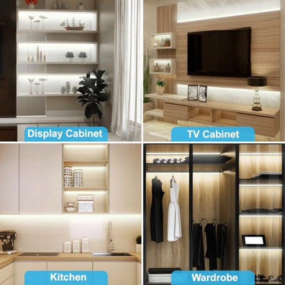 JUSJUBR Display Cabinet Lights, 32.8ft 24V Dimmable Cuttable COB LED Strip Lights, Cold White 6000K, Under Cabinet Lighting for Shelves, Bookshelves, Display Cases, Cabinets, Kitchens and Closets - color: Cold White 6000K, size: 2*16.4ft 24V COB Light