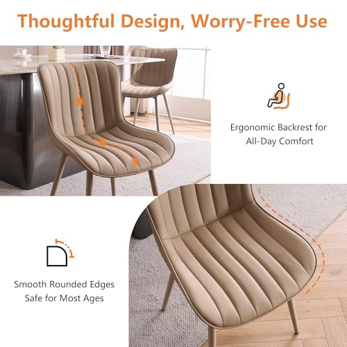 YOUNUOKE Dining Chairs Set of 2 Mid-Century Modern Kitchen Chairs Khaki | Faux leather upholstered with Back, fits dining living waiting room guest reception. Waterproof easy to clean assemble, 300lb - color: All Khaki