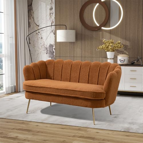 Chifee & Vingol Upholstered Small Loveseat for Small Space with Golden Legs,Caramel - color: Boucle-caramel