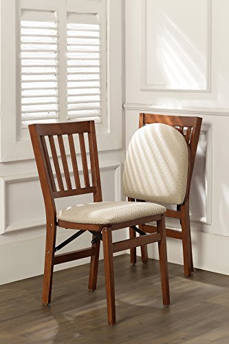 Stakmore Premium Solid Wood Dining Table Compact Folding Chair Set with Blush Fabric Padded Upholstered Seat, Fruitwood (Set of 2) | Compact Folding Chair Set with Blush Fabric Padded Upholstered Seat for Indoor Use - color: Fruitwood