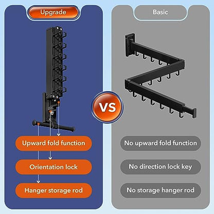 BOQORAD Drying Rack Clothing, Retractable Clothes Drying Rack,Wall Mounted Laundry Rack, Laundry Drying Rack Wall Mount,Collapsible Clothes Rack,can Fold Upward & Left & Right,Black Color - color: Black