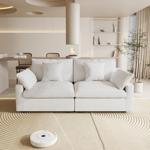Cloud Couch Modular Sectional Sofa,82.68" Oversized LoveSofa, Down Filled Convertible Wide Seater for Living Room Set, Covers Washable&Replaceable,White - color: White, size: 2 Seater