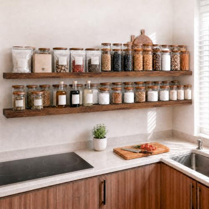 RICHER HOUSE 55 Inch Long Floating Shelves, 12" Deep Wood Wall Shelf, Brown | Wide Wall Shelves for Bedroom Kitchen Bathroom Wall Mounted Shelves, Wooden Bookshelf with Invisible Bracket, Brown, 2 Pack - color: Brown, size: 55in