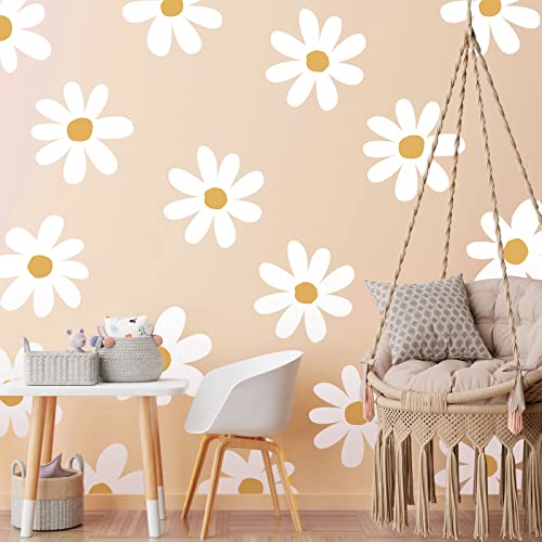 TaoBary 12 Sheet Large Daisy Wall Sticker Decal White Flower Wall Decals | Big Flower Wall Sticker, Floral Decal, Daisy Bedroom Room Decor, Removable Peel and Stick, Nursery Home Wall Decor - color: White, Yellow, style: Vintage Style