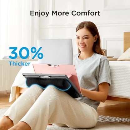 HUANUO Adjustable Lap Desk - with 8 Adjustable Angles & Dual Cushions Laptop Stand for Car Laptop Desk, Work Table, Lap Writing Board & Drawing Desk on Sofa or Bed, Pink | Dual-cushion base, carry handle, 30% thicker for durability, wider anti-slip ledge,