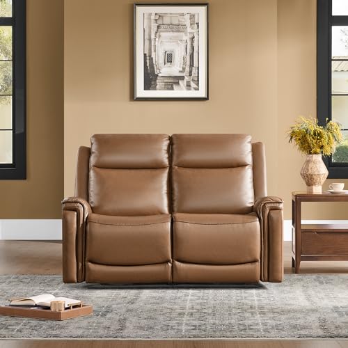 Watson & Whitely Reclining Loveseat Sofa with Power Headrest, Saddle Brown | Genuine Leather, Super Zero Gravity 2-Seat Recliner Couch for Living Room Home Theater Seating - color: Saddle, size: Loveseat
